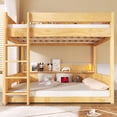 thumbnail image 3 of Harper & Bright Designs Queen over Queen Bunk Bed with Storage Shelves and USB Ports, Wooden Queen Size Loft Bed with Charging Station, Wood, 3 of 13