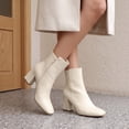thumbnail image 7 of Pennysue Women's Mid Calf Boots Square Toe White Chunky Block Heel Ankle Booties Side Zipper Size 10M, 7 of 7