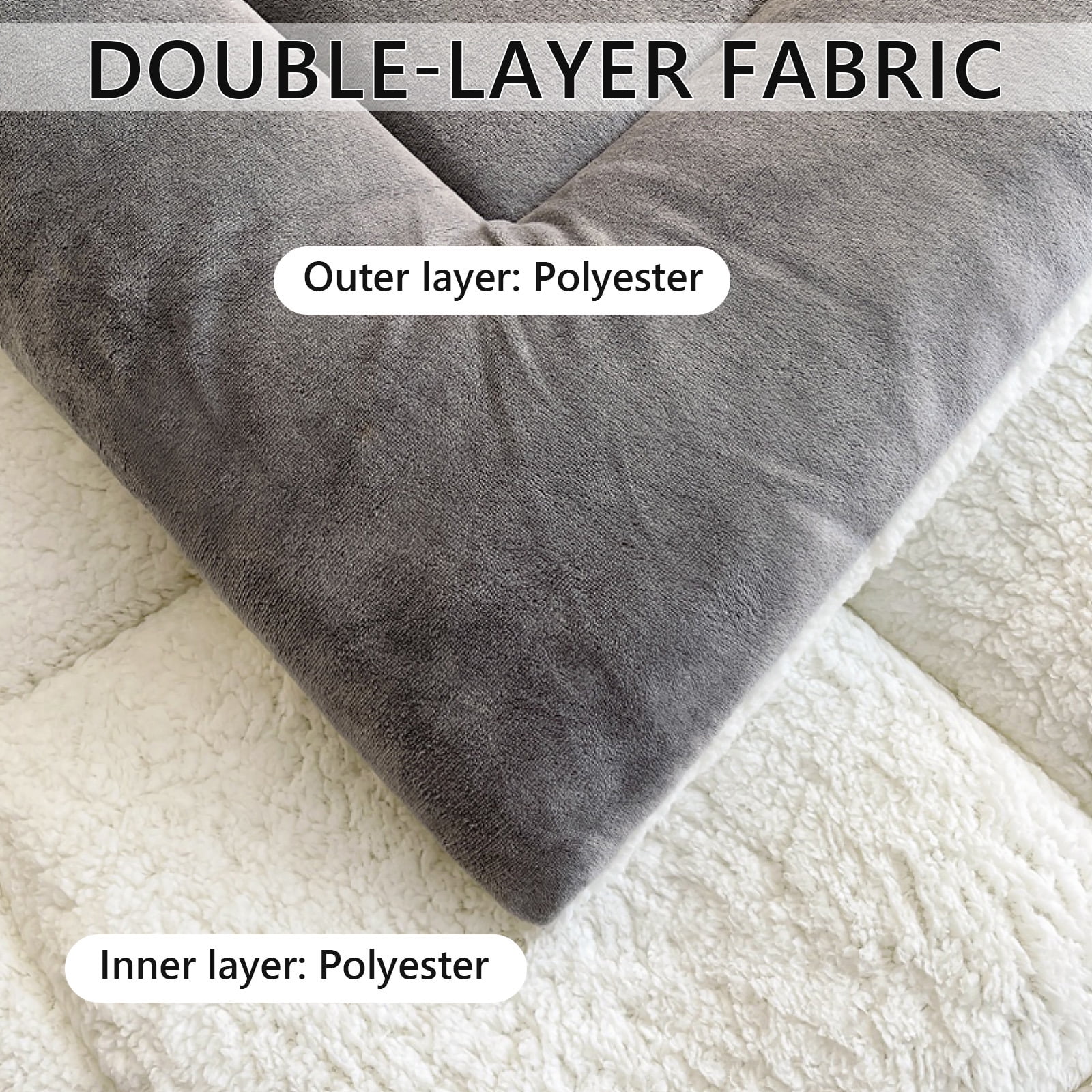 WOOW DEPOT Sherpa Fleece Full Size Comforter Reversible, 1 PCS, Heavy 6lbs Quilted Bedding Warm Cozy Machine Washable, Gray