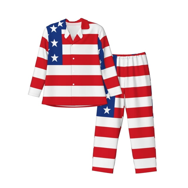 Balery America Flags3 Pijama para Hombre de Dos Piezas con Manga Larga, Conjunto de Dormir y Descanso Suave con Bolsillos-Small
