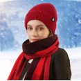 thumbnail image 2 of Plaid Scarf Winter Shawl Warm Set Knit Hat Gloves Three Piece Combo for Outdoor Cold Weather, 2 of 9