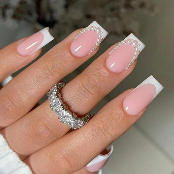 24Pcs Black French Press on Nails Long Coffin Fake Nails with Charm Bow Design,French Tip DIY Manicure Square False Nails Press ons Glitter Rhinestone Nails Kit for Women,Daily Wear Nail Decorations