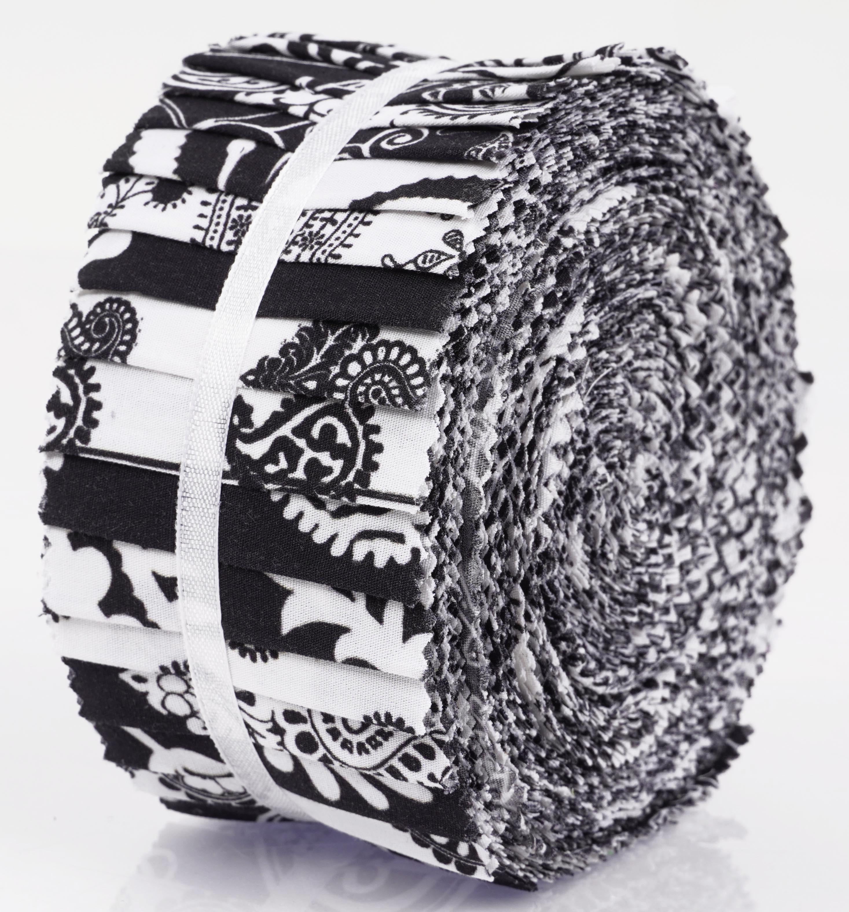 Soimoi 40Pcs Block & Paisley Print Cotton Precut Fabrics For Quilting Craft Strips 2.5 inches Jelly Roll - White & Black