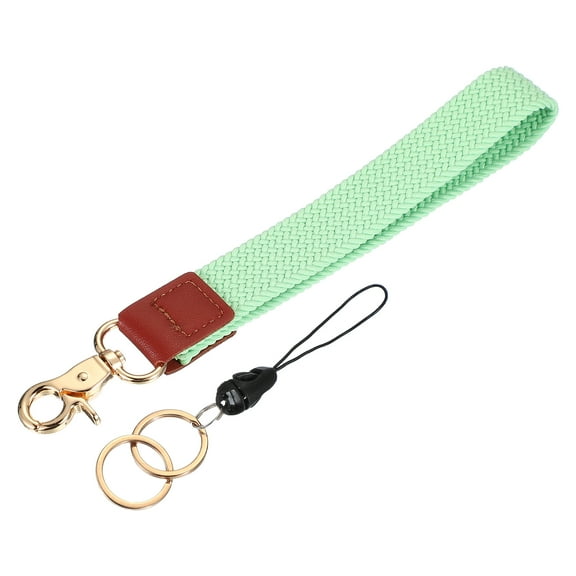Uxcell 7.6" Keychain Wristlet, Key Chain Wristlet Bracelet Braided Wrist With Double Rings Green