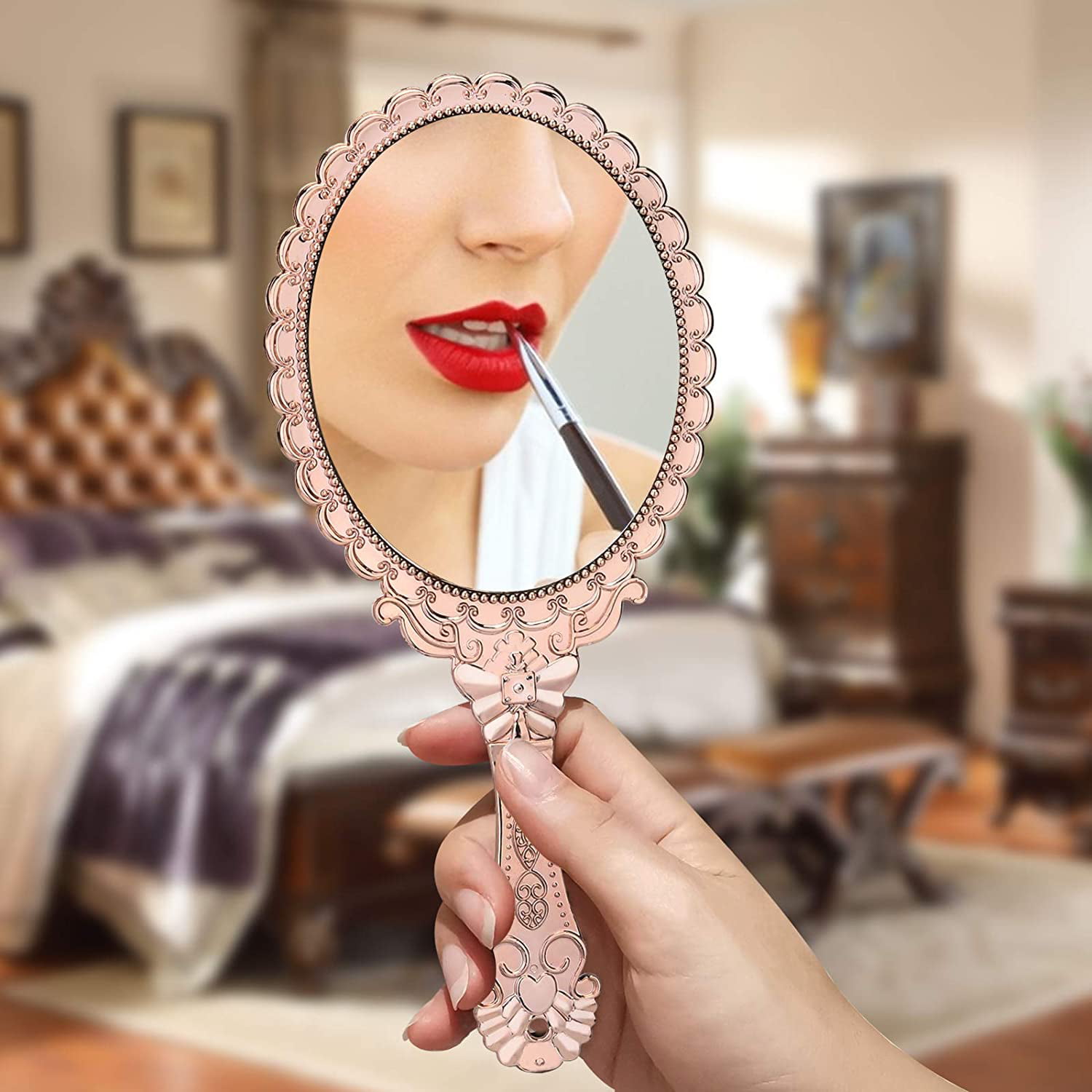 FOMIYES Hand held Mirrors Retro Decor Mini Mirrors Vintage Makeup Mirror  with Stand Portable Compact Table Mirror Rotating Mirror Magnifying Mirror