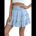 thumbnail image 2 of Falda Corta de Verano para Mujer, con Volantes, Cintura Alta, Informal, Estilo Bohemio, para Playa, con Pantalones Cortos Incorporados, Azul L, 2 of 7