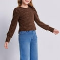 thumbnail image 4 of lkfuzj Girls Long Sleeve Shirts Casual Crewneck Blouses for Girls Solid Color Loose Fit Tunic Pullover Spring Knit Tops Kids for 5-14 Years - Brown, 4 of 9
