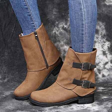 

Juebong Boots Deals Women Square Heel Booties Round Toe Teen Girls Leather Lightweight Square Heel Vintage Ankle Boots