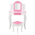 thumbnail image 2 of SESSLIFE Kids Vanity Table and Chair, Children Vanity Set with Mirror, Makeup Dressing Table with a Drawer，Play Vanity Set for Girls, Reds Dots and White, 2 of 8