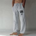 thumbnail image 2 of QATAINLAV Cotton Linen Wide Leg Pants for Men Casual Drawstring Waist Beach Pants Fashion Palm Trees Print Trousers Fall Baggy Lounge Pant with Pockets Ropa de Verano Para Mujer Gray L, 2 of 5