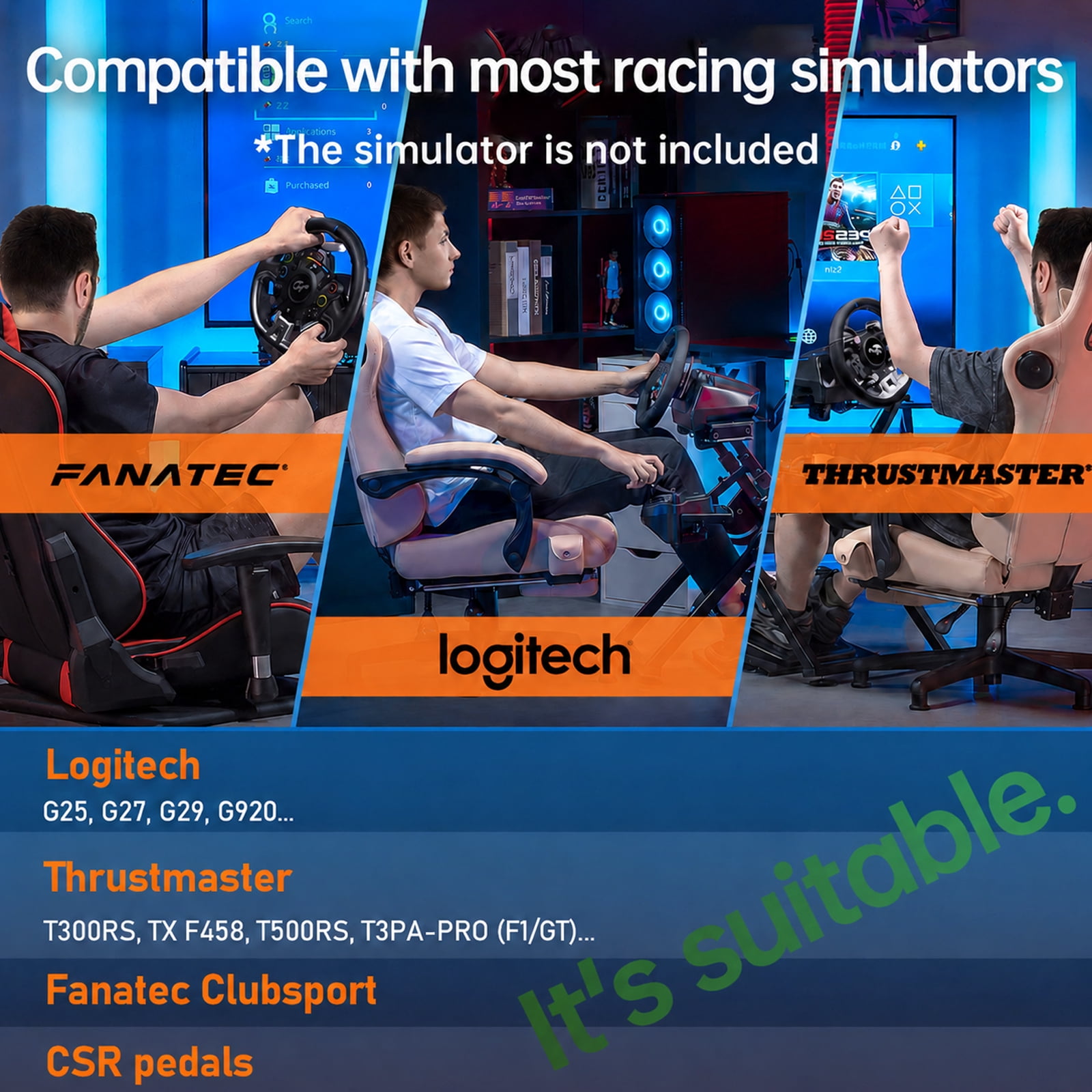 GTPLAYER Simulator Racing Wheel Stand for Logitech & Thrustmaster, Pedals NOT Included ,White(No cup holde)