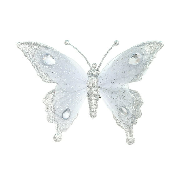 Silver Silver Butterfly Decorations With Clip Attachment For Festive Tree Adornment