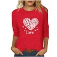 thumbnail image 2 of VgaVtl T Shirt Women Red Valentines Day 3/4 Sleeve Ladies Tops Heart Graphic Regular Funny for Gifts Leisure Tops, 2 of 4