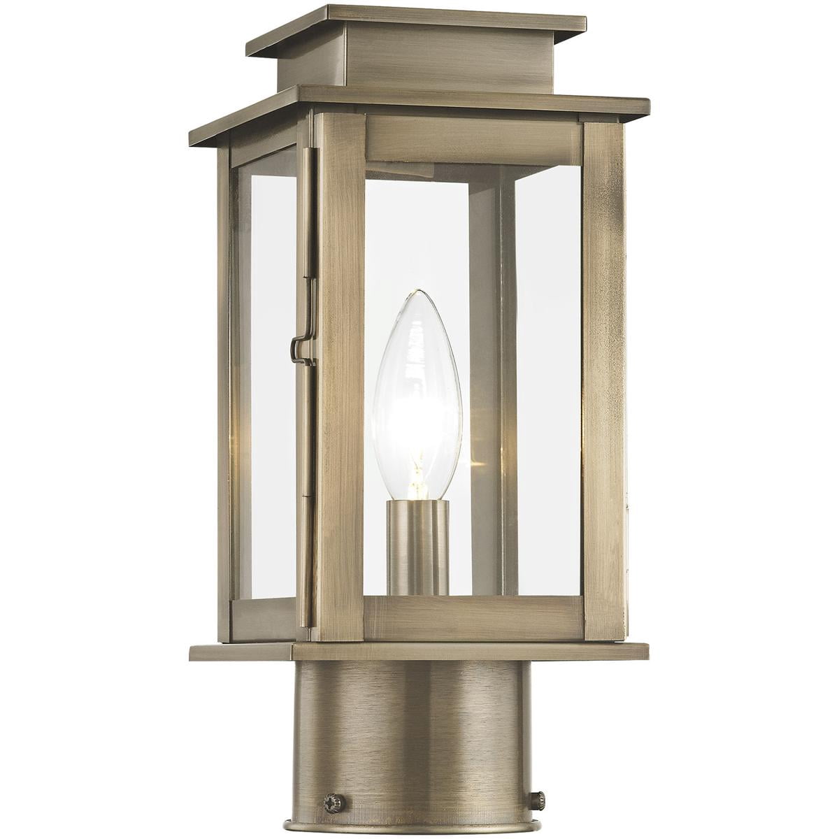 4.75 inch 1 Light VPW Outdoor Post Lantern with Clear Glass Shade backed with Hand Crafted Solid Brass material for patio, front porch, entryway and more