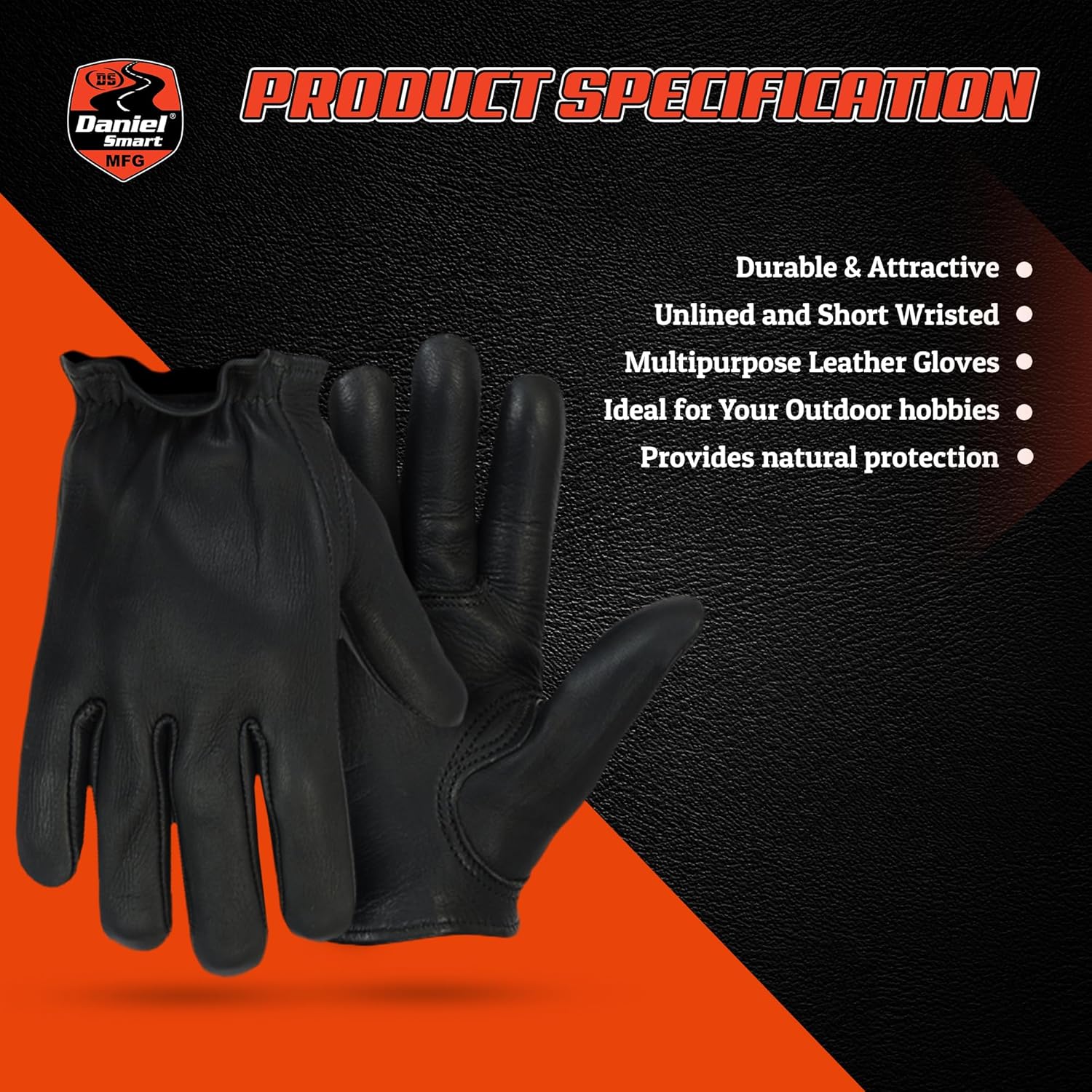 Daniel Smart Men’s Leather Gloves Premium Naked Goat Unlined Motorcycle Leather Gloves with Short Wrist