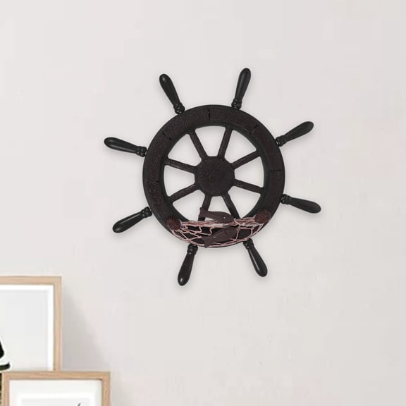 Luxshiny Ship Wheel Ornament Wooden Ship Wheel Hanging Ornament Round Home Decoration 1Pack