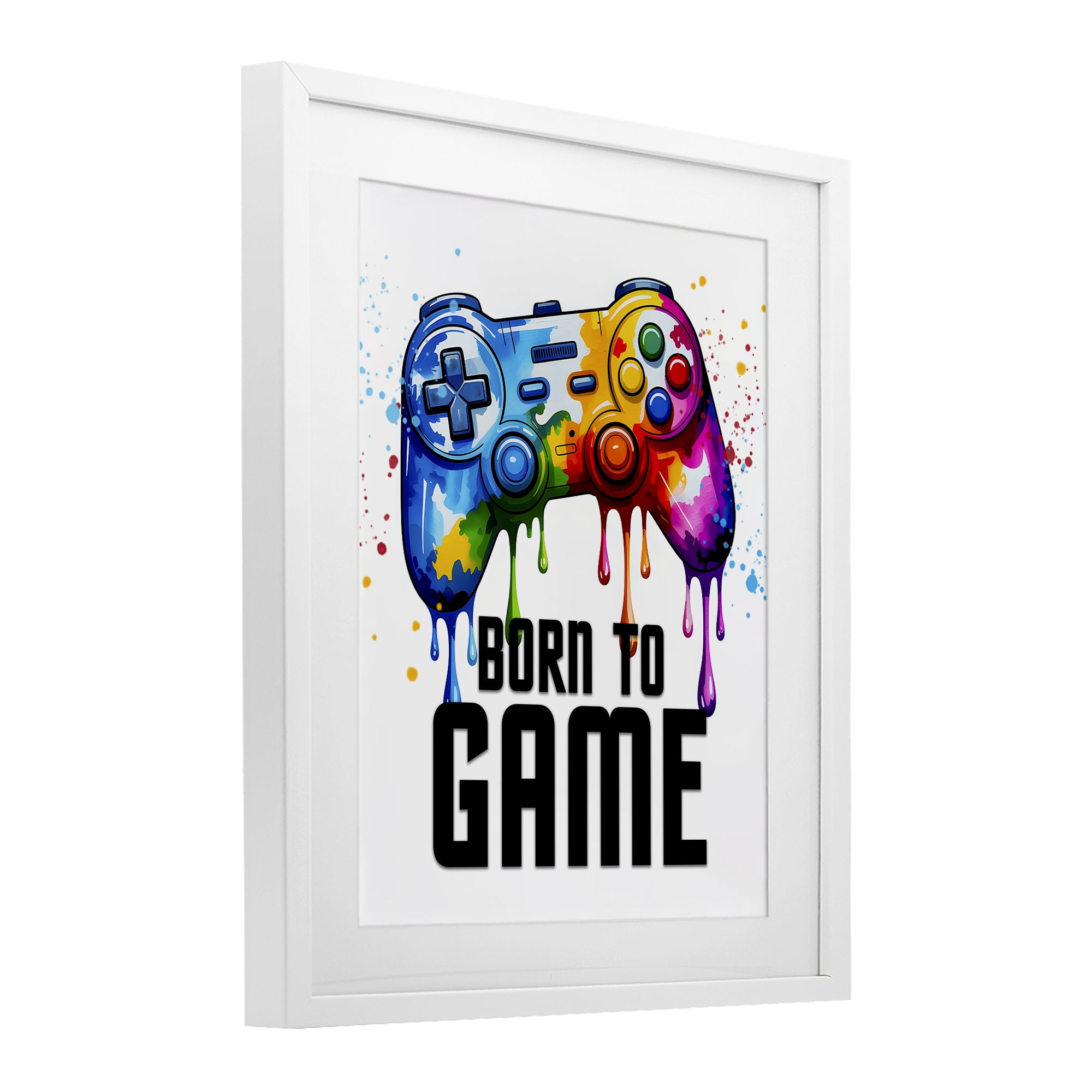 Stupell Industries Born To Game Splash White Framed Print Under Glass, design by Kim Allen