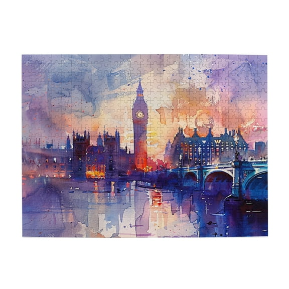 500 PCS Watercolor Big Ben jigsaw puzzles 500 pieces,Creative Activity Hobbies for Adults,Oil Painting Art Big Ben Wooden Puzzle,Gift for scenery Lover,Impossible Hard Difficult Challenging Puzzles