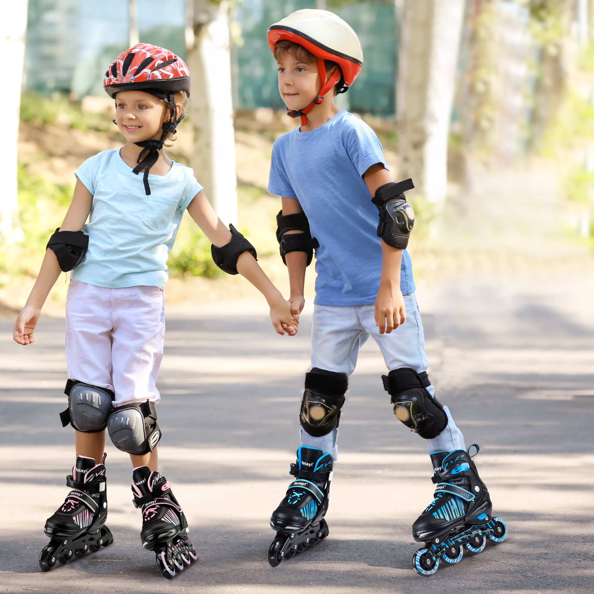 TaroKitc Adjustable Inline Skates for Kids and Adult, Girls, Boys with All Light up Wheels, White(Size 5-8)