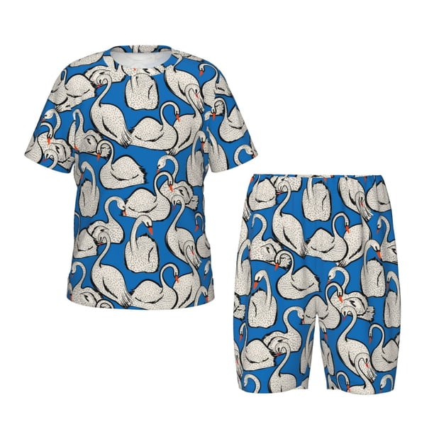 Balery Swan Birds Conjunto de Pijama Infantil de Manga Corta con Estampado – Ropa de Dormir de Algodón Suave-Large