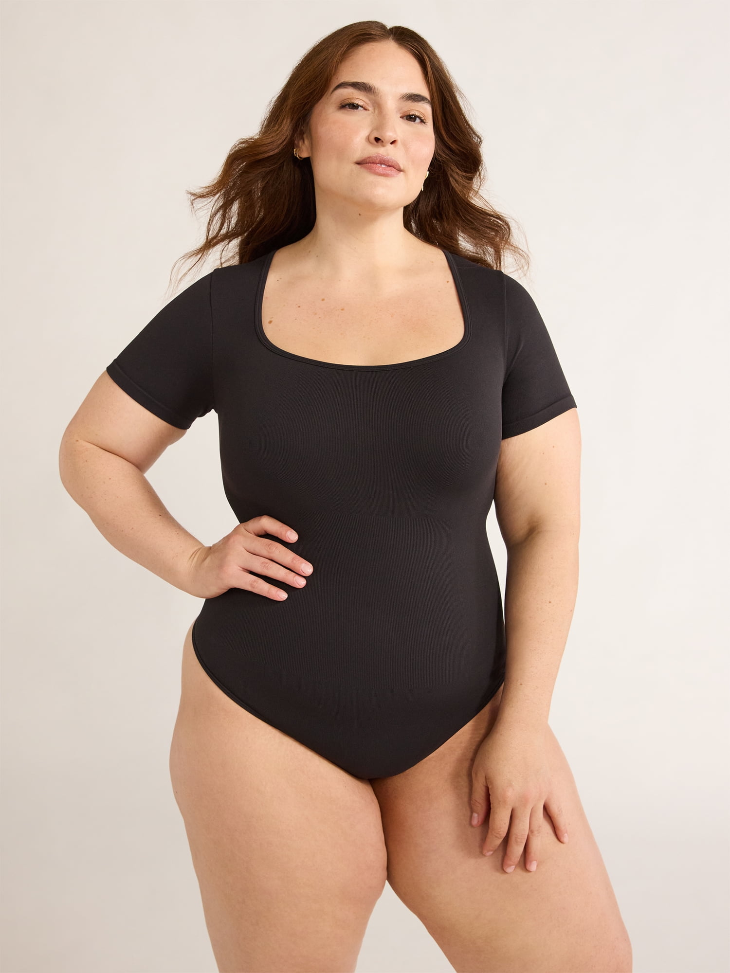 Joyspun Women's Seamless Slimming Bodysuit with Short Sleeves, 2- Pack, Sizes XS-XXXL