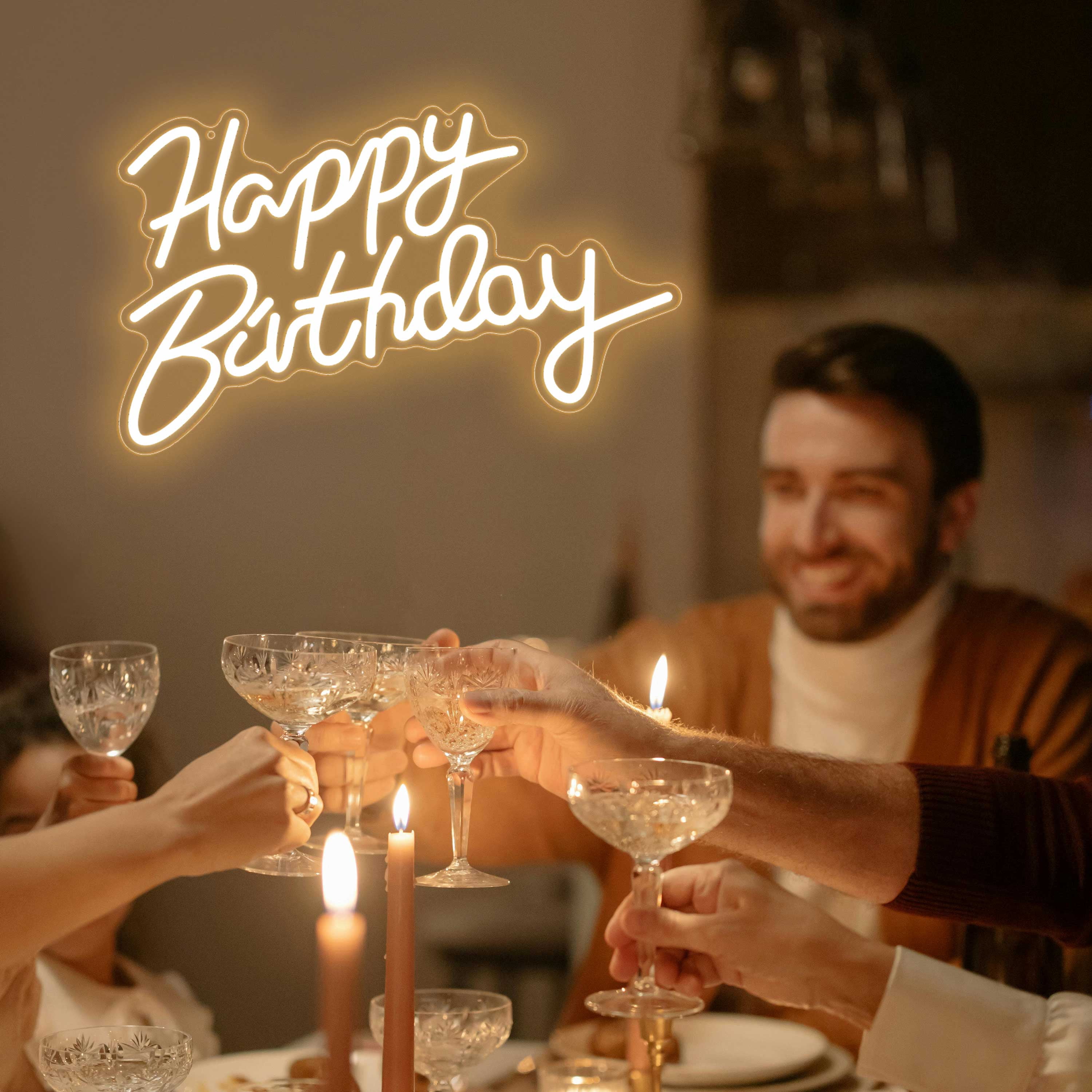 CTTNLS Happy Birthday Neon Sign For Wall Decor, Reusable Happy Birthday Neon Light Sign For All Birthday Party Decoration Warm White 5v USB Operated Decorative For Backdrop Party Bedroom