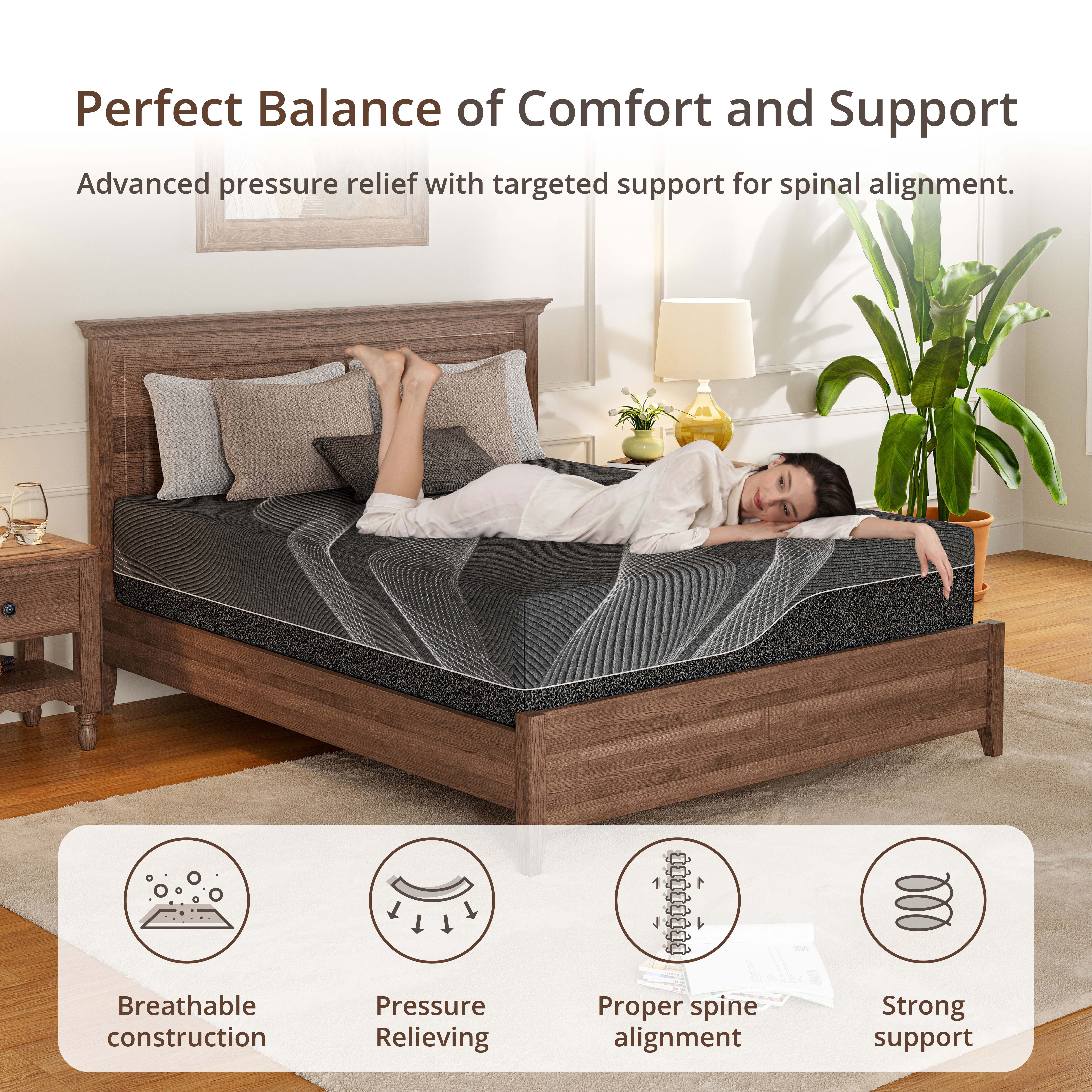 EGOHOME King Size Mattress,14" Cooling Gel Memory Foam Mattress in a Box, Medium Firm, Pressure Relief, CertiPUR-US