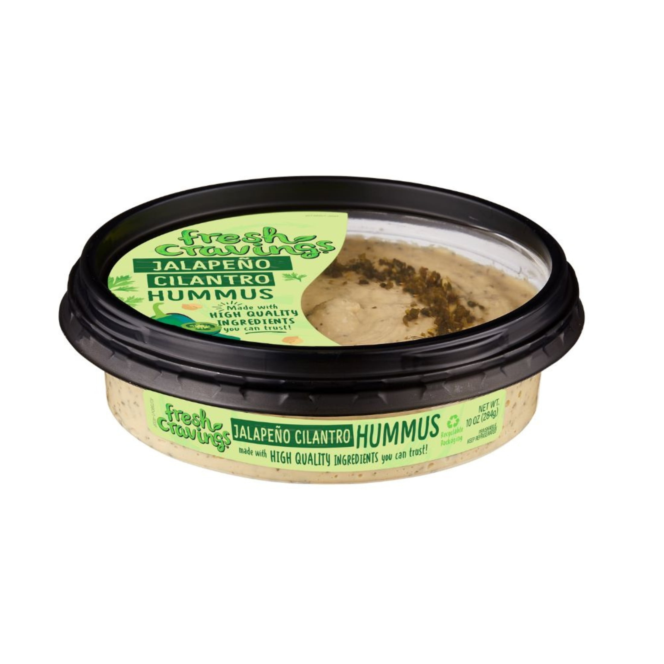 Fresh Cravings Jalapeno Cilantro Hummus,10oz. Plastic Tub, Gluten-Free, Dairy-Free, 2 Tbsp (32g), Contains: Sesame