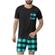 thumbnail image 1 of Mangas de Mano para Hombres Plaid Casual Home Sleepwear Manga Corta Cuello Redondo Top Y Pantalones Cortos Set, Algodón Poliéster Sala de Desgaste, 1 of 6