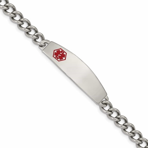 Stainless Steel Polished With Red Enamel 8.5In Medical Id Bracelet Made In China -Jewelry By Sweet Pea