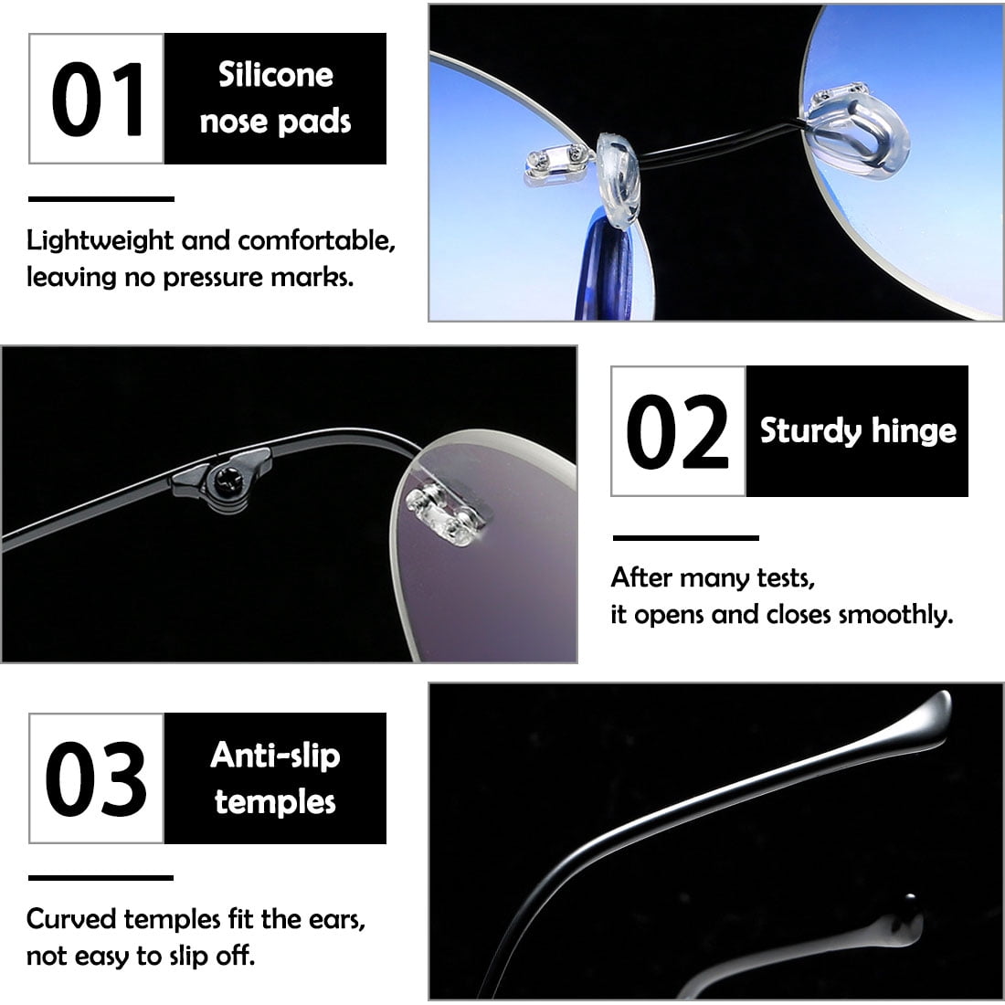 KOOSUFA Titanium Rimless Round Reading Glasses +1.5 Blue Light Blocking Eyeglasses Readers Frameless Eyewear for Men Women Gold