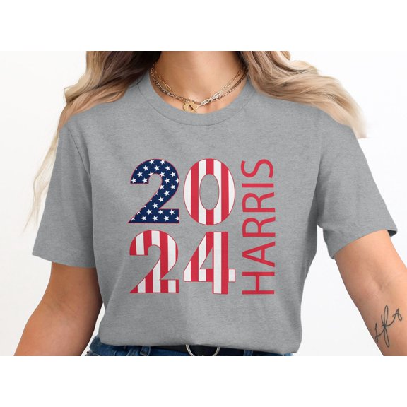 Election Inspired Patriotic 2024 Harris Campaign T-Shirt (L, AthleticHeather)