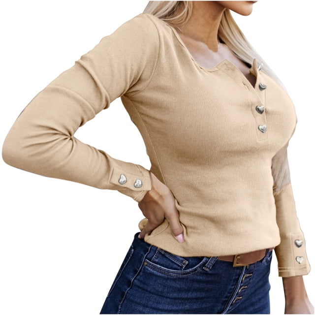 GigrtiJin Chemisiers à Manches Longues pour Femmes Grande Taille, Col Rond, Coupe Basse, Slim, Basique, Couleur Unie