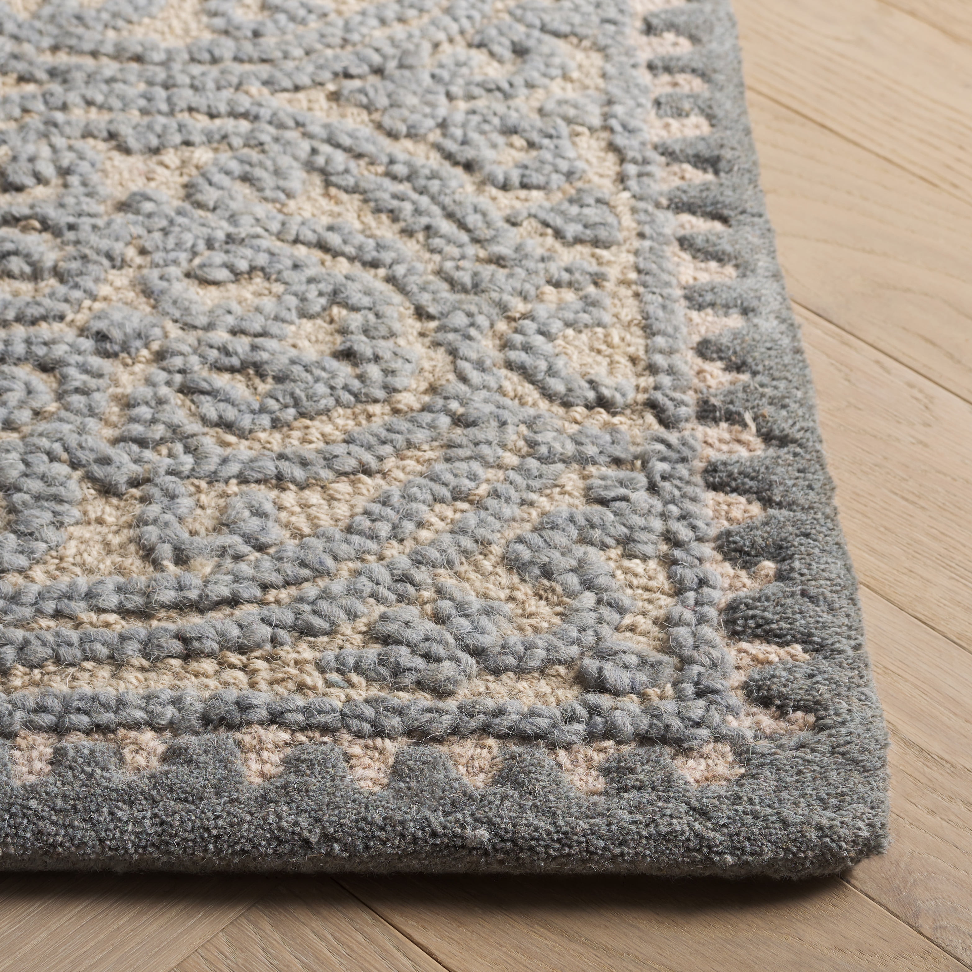 SAFAVIEH Cambridge Wade Geometric Wool Runner Rug, Dusty Blue/Cement, 2'6" x 8'