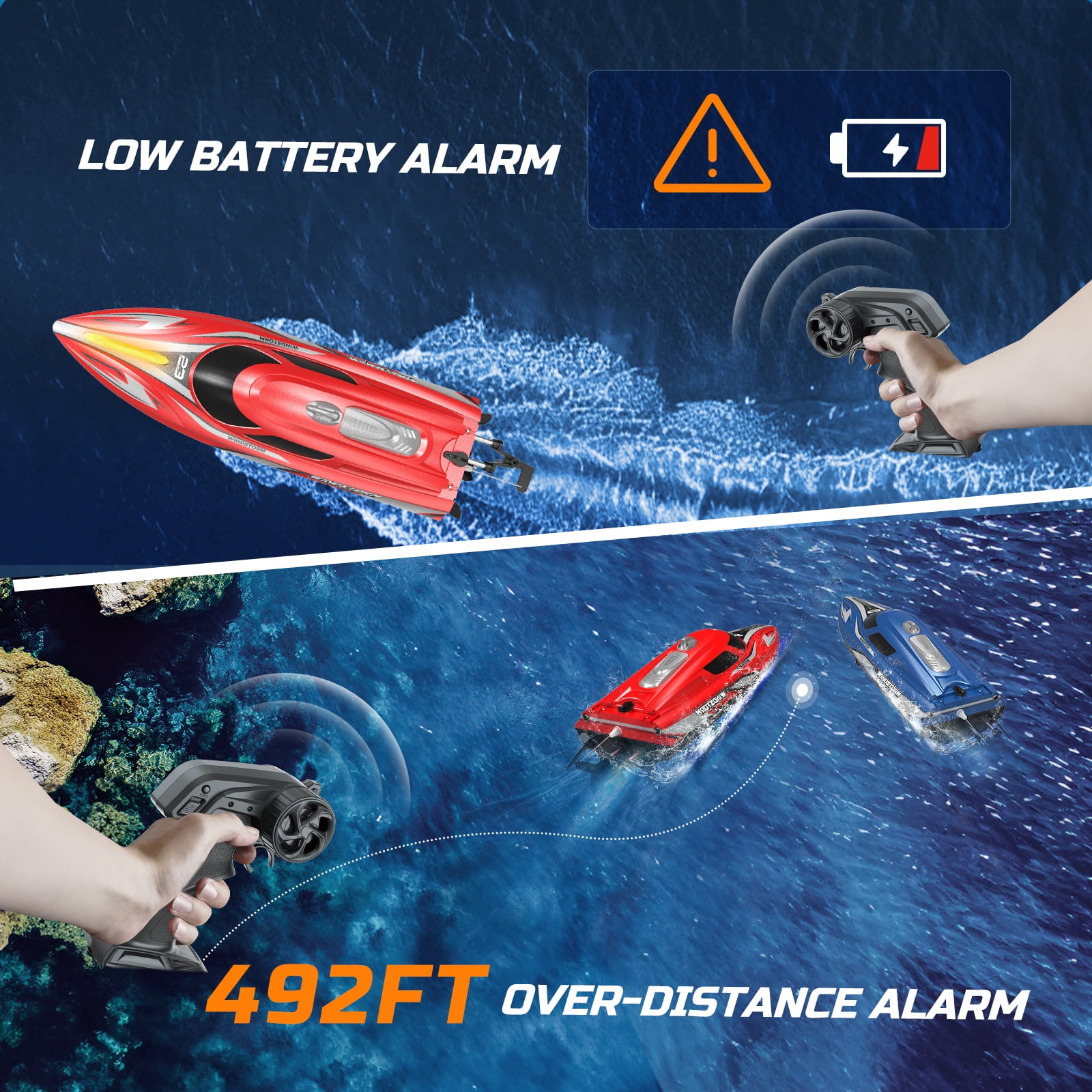 JoyStone 20+ mph RC Boat for Pool & Lakes, 14 inch Remote Control Boat with LED Lights, 2 Batteries 40Mins, Pool Toys for Adults & Kids (Red)