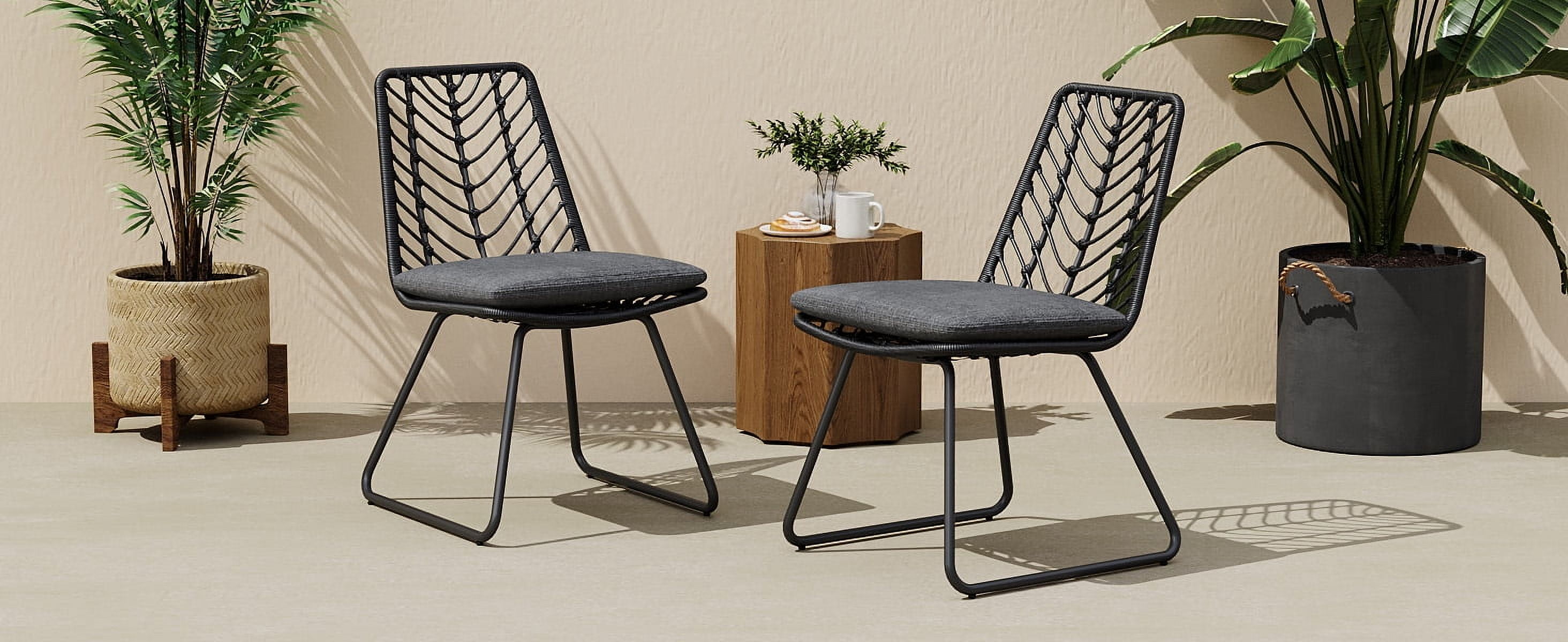 Cushioned Leisure Chairs Set of 2, Deja Outdoor Chairs with 2 Cushions for Patio Garden, Gray
