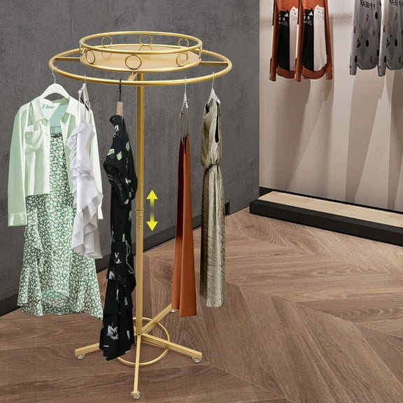 Rotatable Gold Round Garment Rack Floor-Standing Display Hanging Apparel Rack