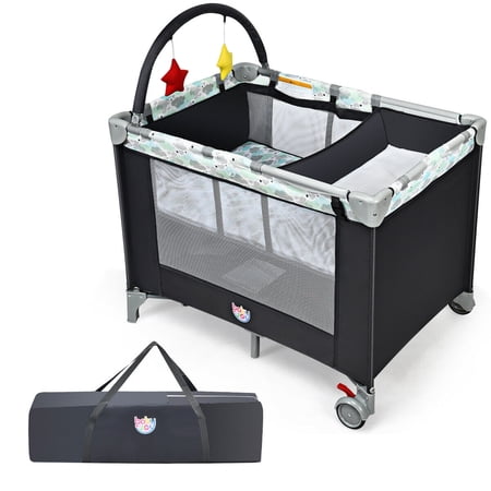 Gymax Portable Baby Playard Nursery Center Playpen with Changing Station & Mattress, Unisex