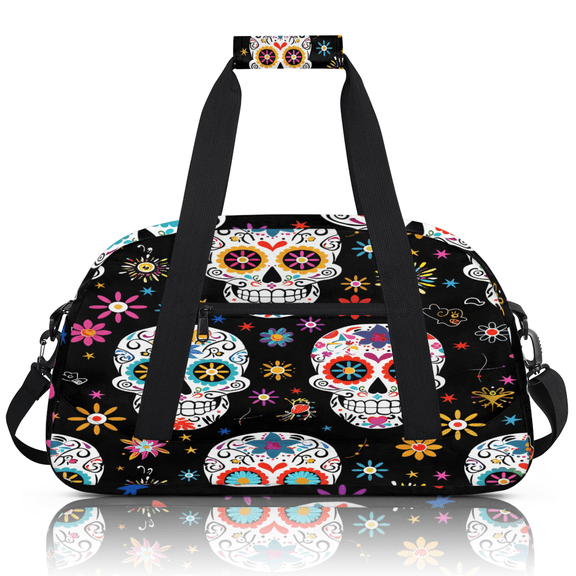 Herdesigns Sugar Skull Sports Duffle Bag for Women & Men, Gym Bag Dance Bag Overnight Bag Carry On Weekender Travel Bag