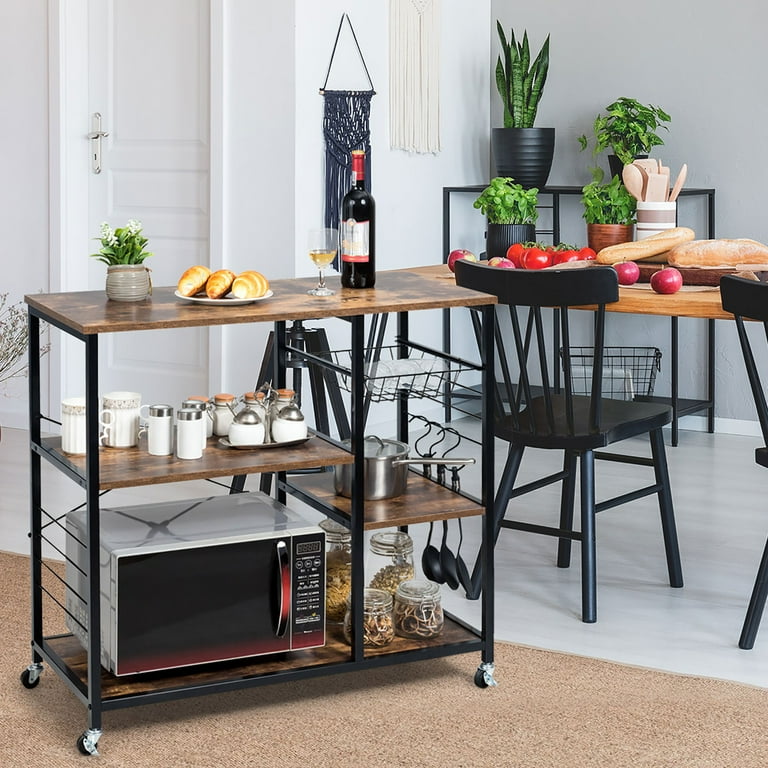 Costway Rolling Industrial Kitchen Baker s Rack Wood Black