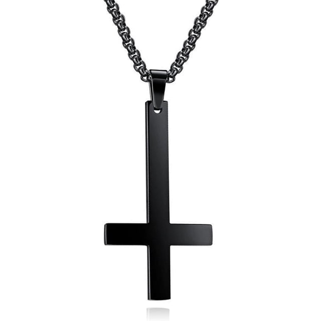 HAHDAXIA Collier Croix à l'Envers pour Hommes Collier Pendentif Croix Inversée Collier Croix Noir pour Garçons