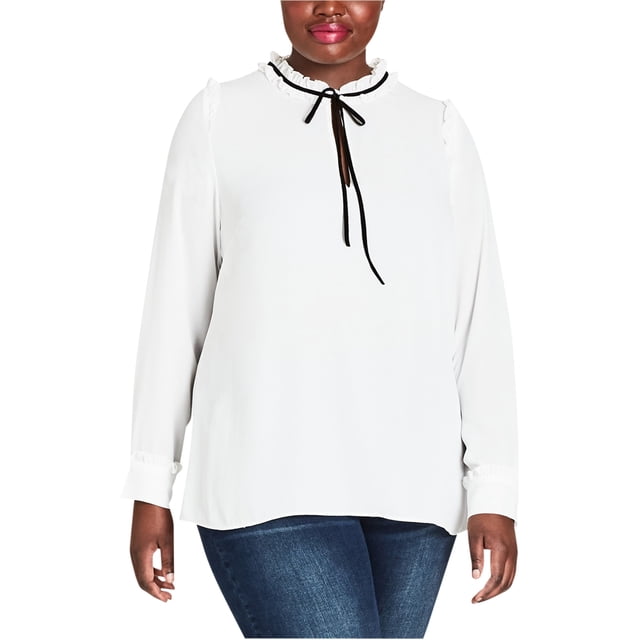City Chic Blouse à Col à Volants pour Femmes, Blanc, Grande Taille, M/18W