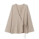 thumbnail image 4 of HH TRAF para mujer, blusa estilo kimono de manga larga con cuello en V y cordones para mujer, nueva blusa holgada informal asimétrica con cinturón liso para mujer, 4 of 5