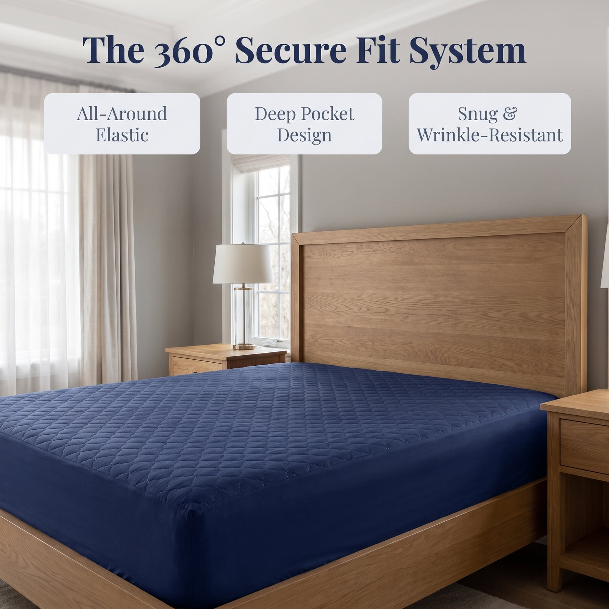 Unique Bargains Fitted Sheet Polyester Bed Sheets with Diamond Grid Design Navy Blue 60.2"x79.9"