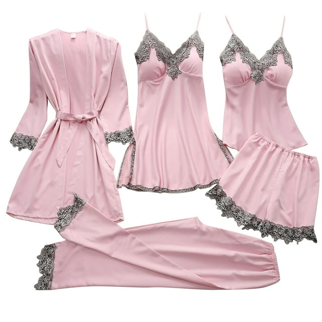 Kcodviy Ensemble Harnais pour Femme en 5 Pcs Robes pour Femme Ensemble de Robes Justaucorps en Dentelle Décolleté Profond Pyjama d'Été pour Femme Ensemble Col
