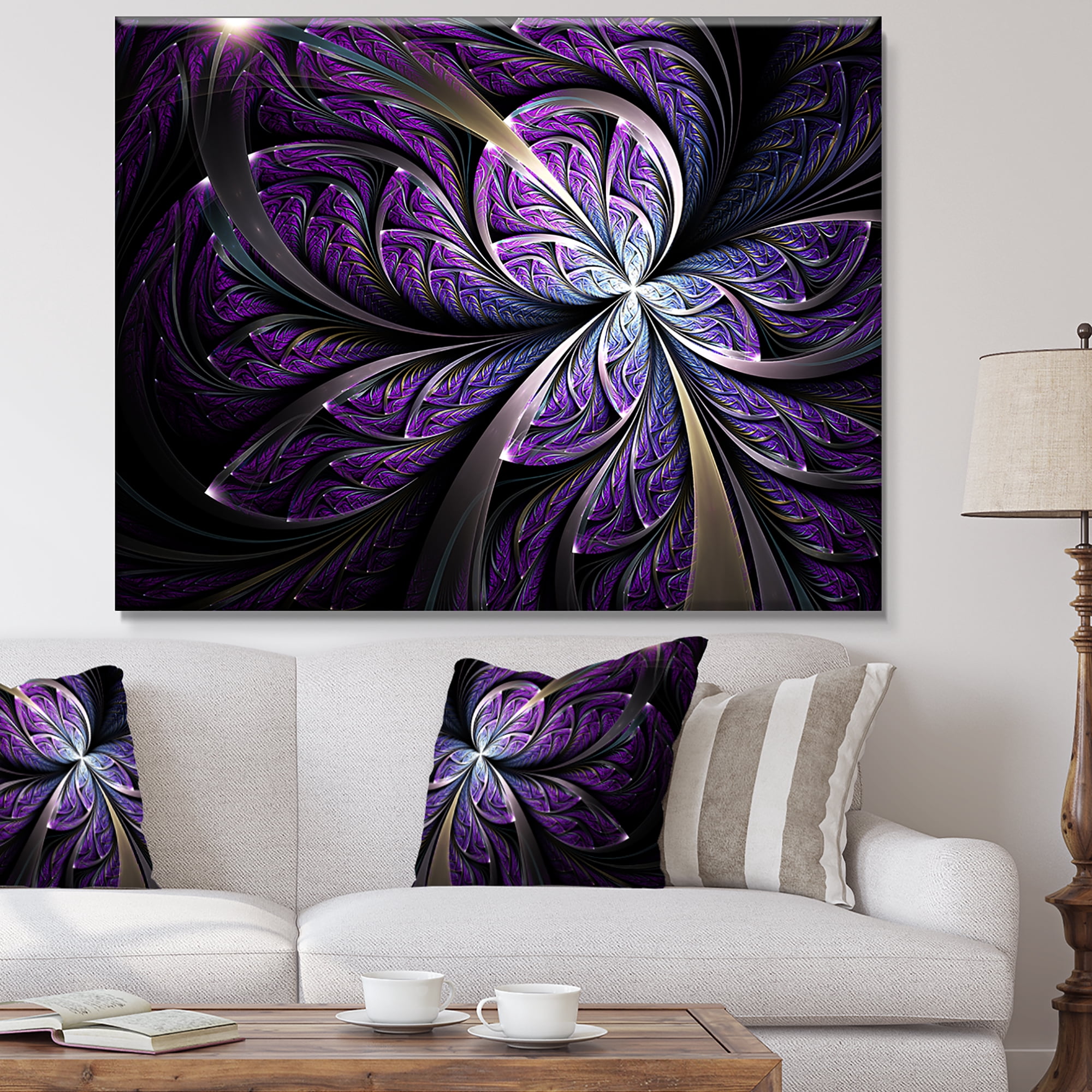 Designart 'Glittering Purple Fractal Flower ' Floral Canvas Art Print