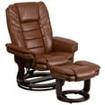 thumbnail image 2 of BizChair Contemporary Multi-Position Recliner with Horizontal Stitching and Ottoman with Swivel Mahogany Wood Base in Brown Vintage Leather, 2 of 12