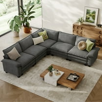 Linsy Home 119" V Shaped Modern Sofa Modular Sectional Cloud Couch, 4-Seat Corduroy Deep Seat Sofa for Living Room, Bedroom and Apartment, Grey