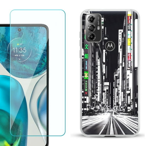 OneToughShield ® for Motorola Moto G Play 2023 Shockproof Fashion Phone Case, with Tempered Glass Screen Protector - Tokyo Night