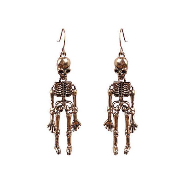 Pendientes de Halloween para mujer, pendientes largos de estilo gótico con diseño de esqueleto, de Halloween, dorados